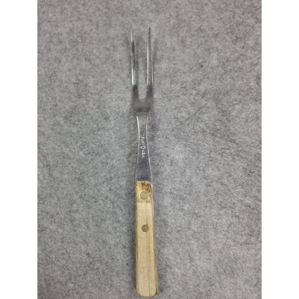 Vintage Ekco Fork Flint Arrowhead 2 Prong Meat Serving Wood Handle